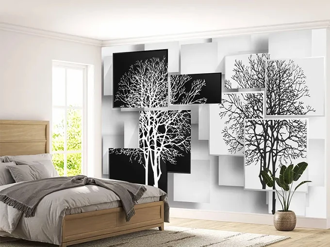 3D Black and White Trees Wall Mural Wallpaper