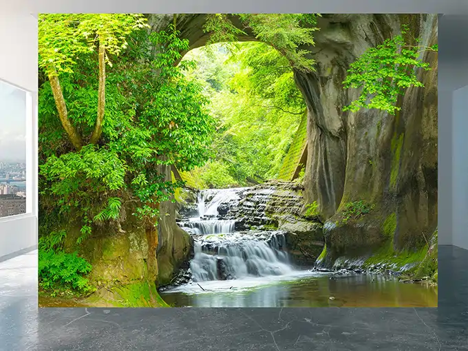 Waterfall and Trees Wall Mural Wallpaper