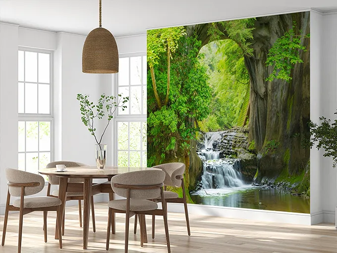 Waterfall and Trees Wall Mural Wallpaper