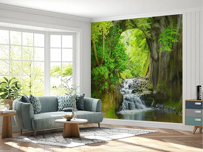 Waterfall and Trees Wall Mural Wallpaper