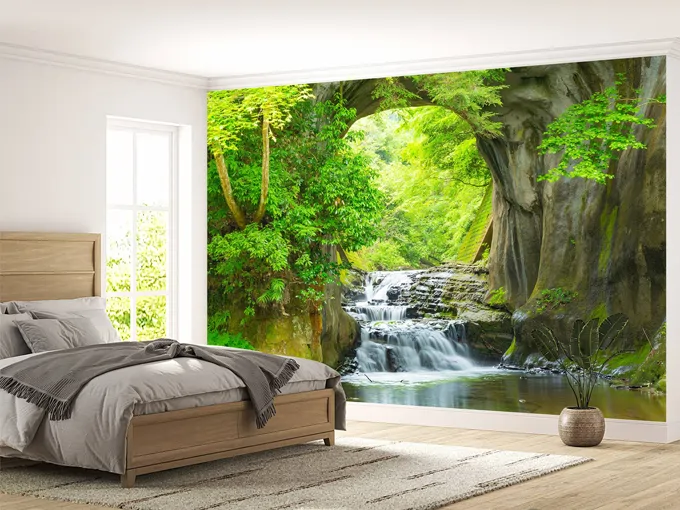 Waterfall and Trees Wall Mural Wallpaper