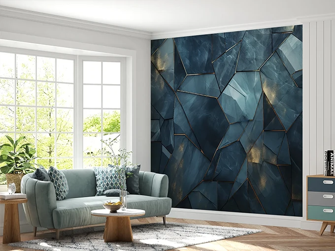 Navy Marble Wall Mural Wallpaper
