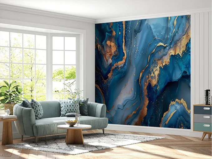 Blue And Gold Marble Wall Mural Wallpaper