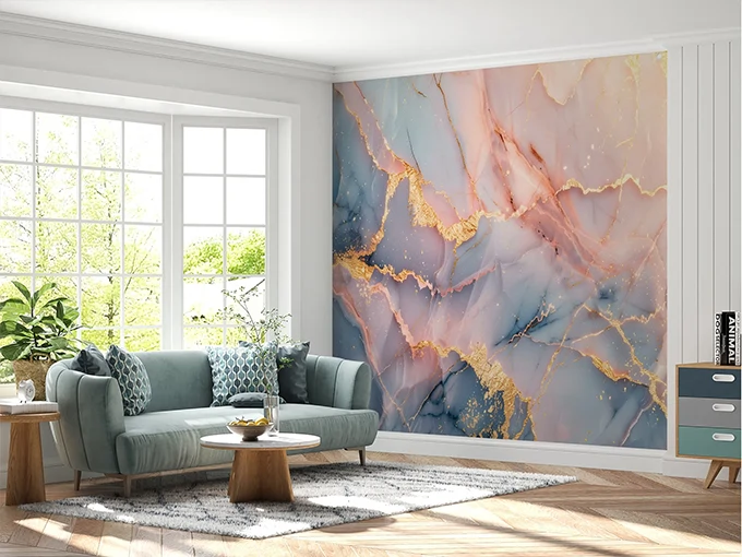 Pink And Gold Marble Wall Mural Wallpaper