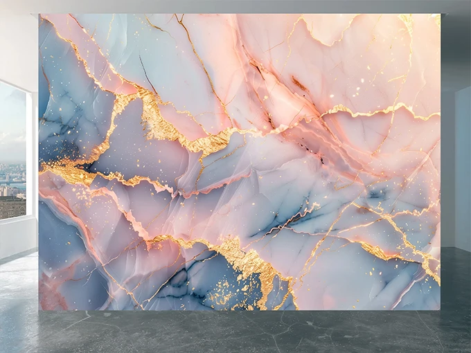 Pink And Gold Marble Wall Mural Wallpaper