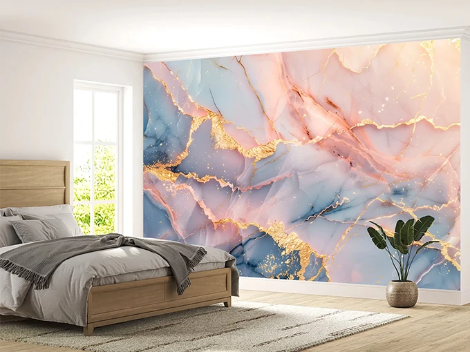 Pink And Gold Marble Wall Mural Wallpaper