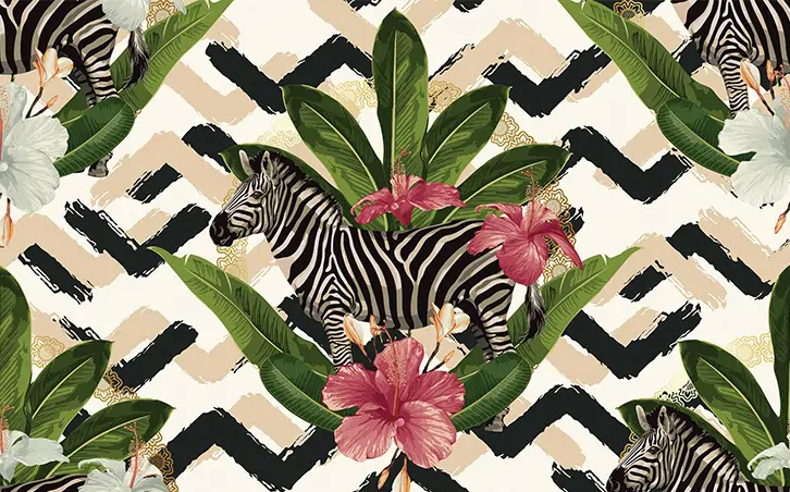 Zebra And Flowers Wall Mural Wallpaper
