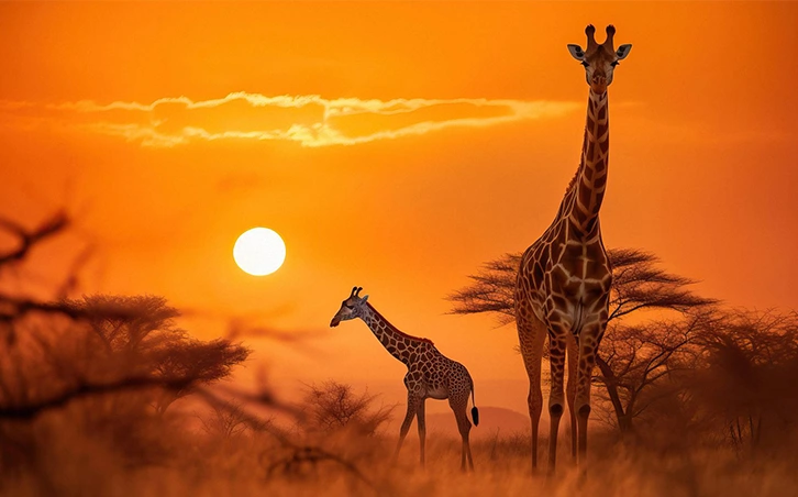 Giraffe Sunset Wall Mural Wallpaper