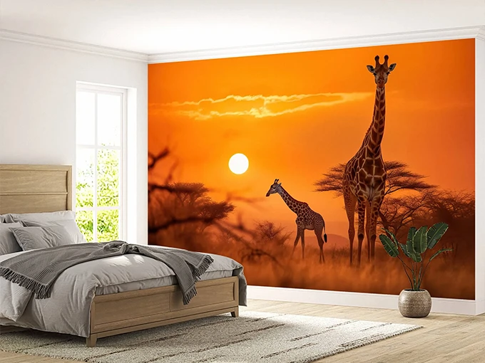 Giraffe Sunset Wall Mural Wallpaper
