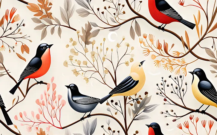 Birds Tree Pattern Wall Mural Wallpaper