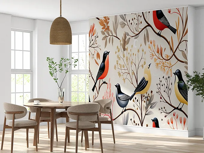 Birds Tree Pattern Wall Mural Wallpaper