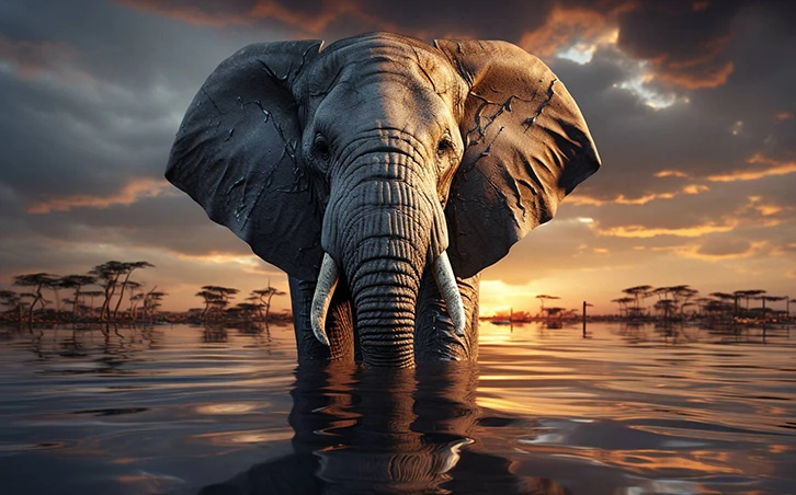 Elephant Water Wall Mural Wallpaper