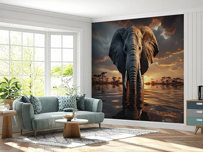 Elephant Water Wall Mural Wallpaper