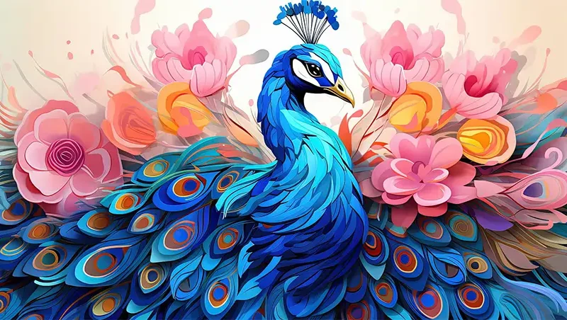 Peacock Flowers Wall Mural Wallpaper