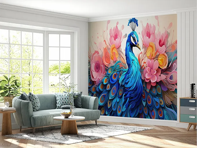 Peacock Flowers Wall Mural Wallpaper