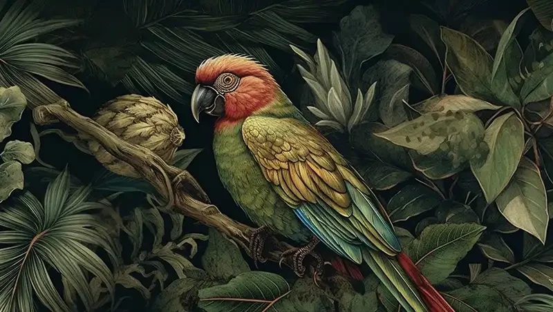 Jungle And Parrot Wall Mural Wallpaper