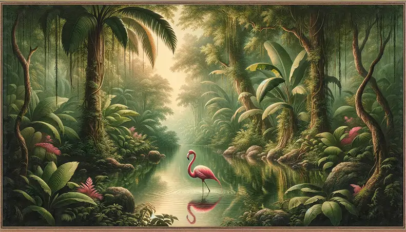 Flamingo Rain Forest Wall Mural Wallpaper