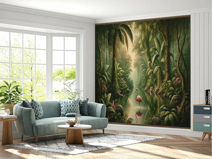 Flamingo Rain Forest Wall Mural Wallpaper
