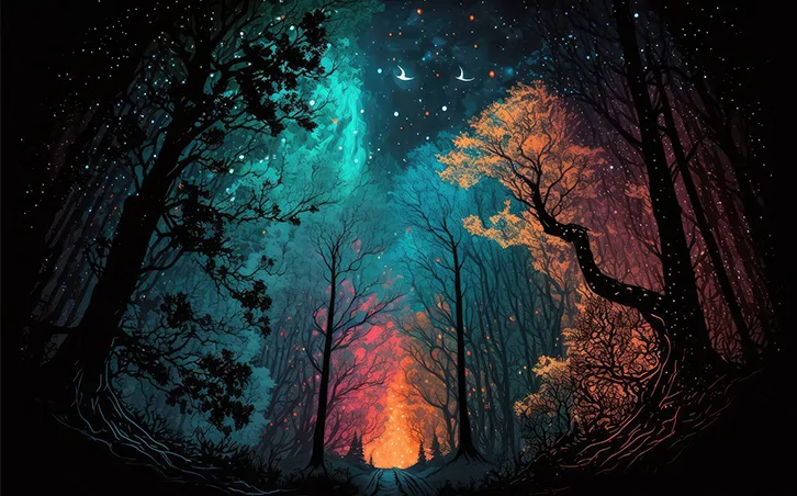 Forest At Night Wall Mural Wallpaper