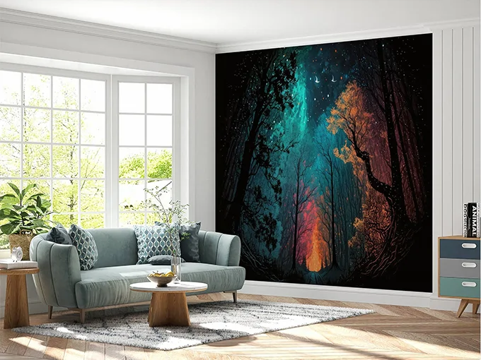 Forest At Night Wall Mural Wallpaper