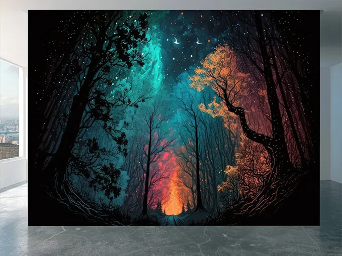 Forest At Night Wall Mural Wallpaper