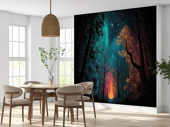 Forest At Night Wall Mural Wallpaper