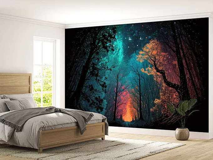 Forest At Night Wall Mural Wallpaper