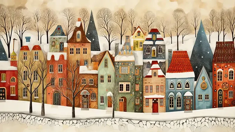 Winter Vintage Town Wall Mural Wallpaper