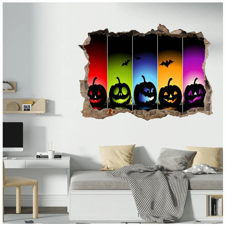 5 pumpkins 3D Hole In The Wall Sticker