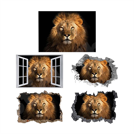 Lion Animal 3D Hole In The Wall Sticker