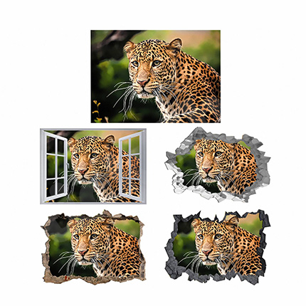 Cheetah Animal 3D Hole In The Wall Sticker