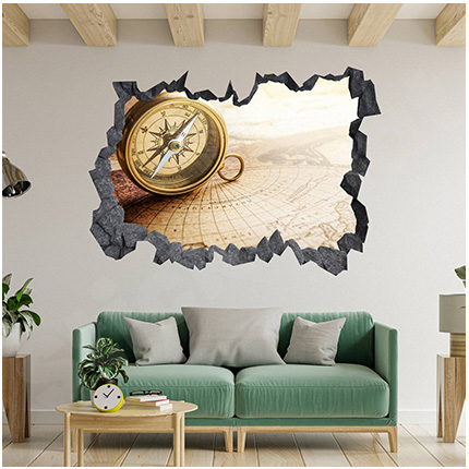 Compass 3D Hole In The Wall Sticker