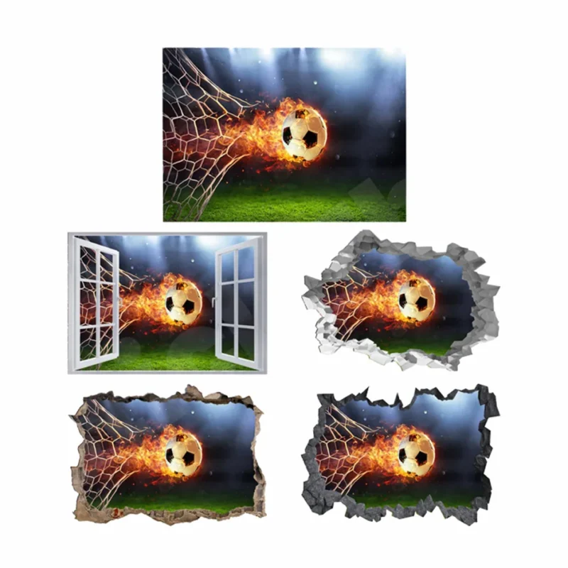 Fiery Football 3D Hole In The Wall Sticker