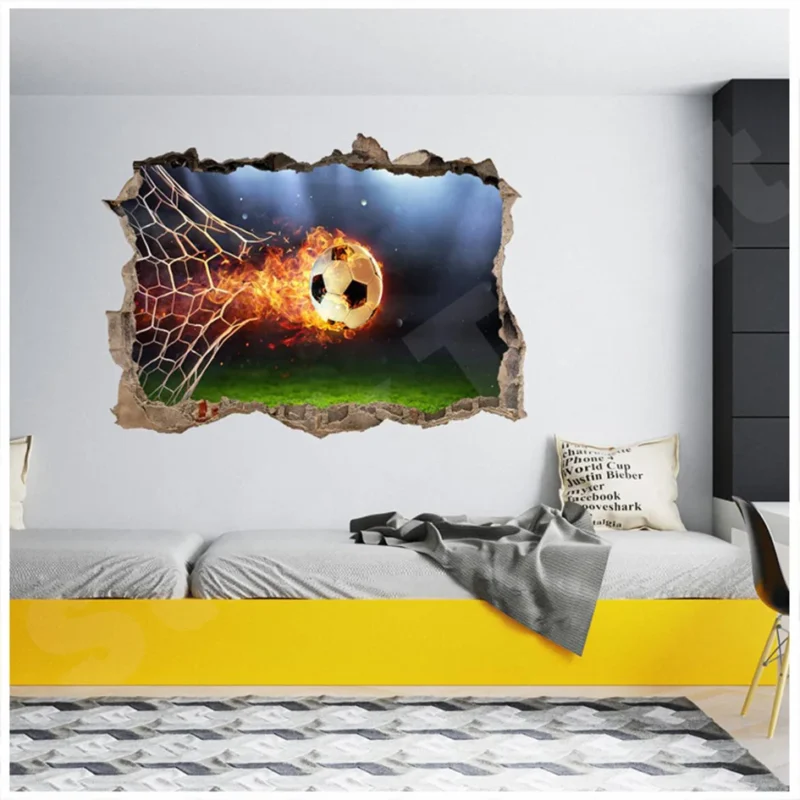 Fiery Football 3D Hole In The Wall Sticker