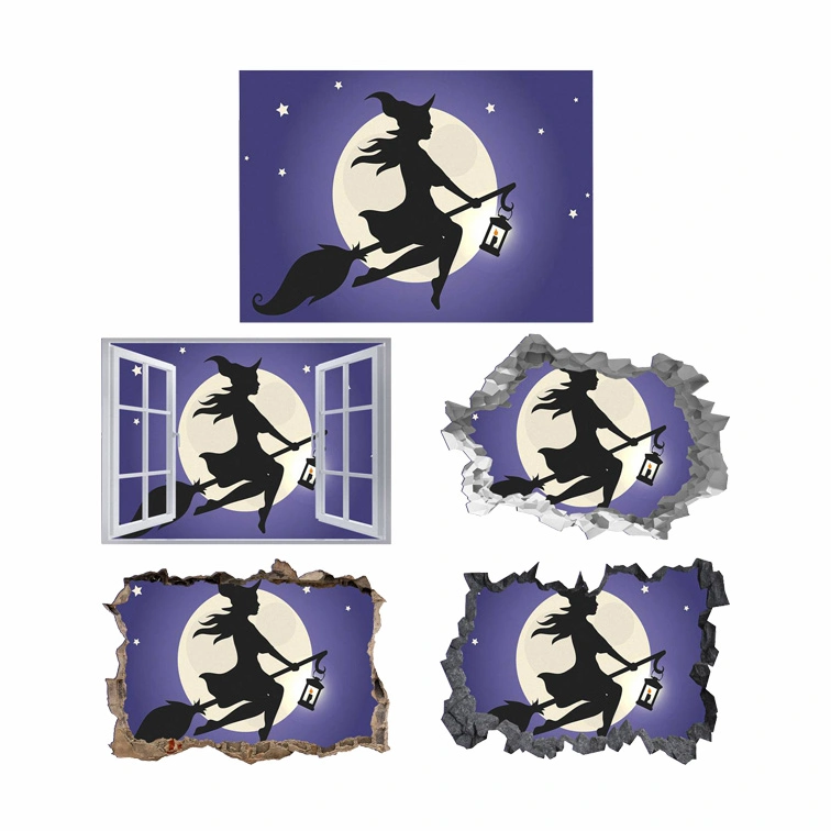 Witch Broom 3D Hole In The Wall Sticker