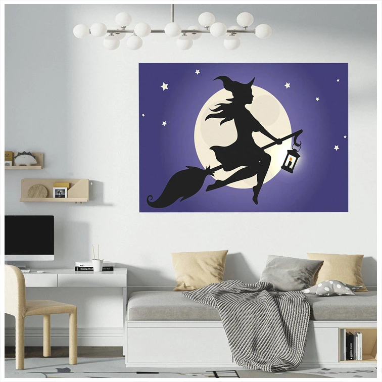 Witch Broom 3D Hole In The Wall Sticker