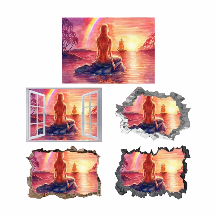 Mermaid and Sunset 3D Hole In The Wall Sticker