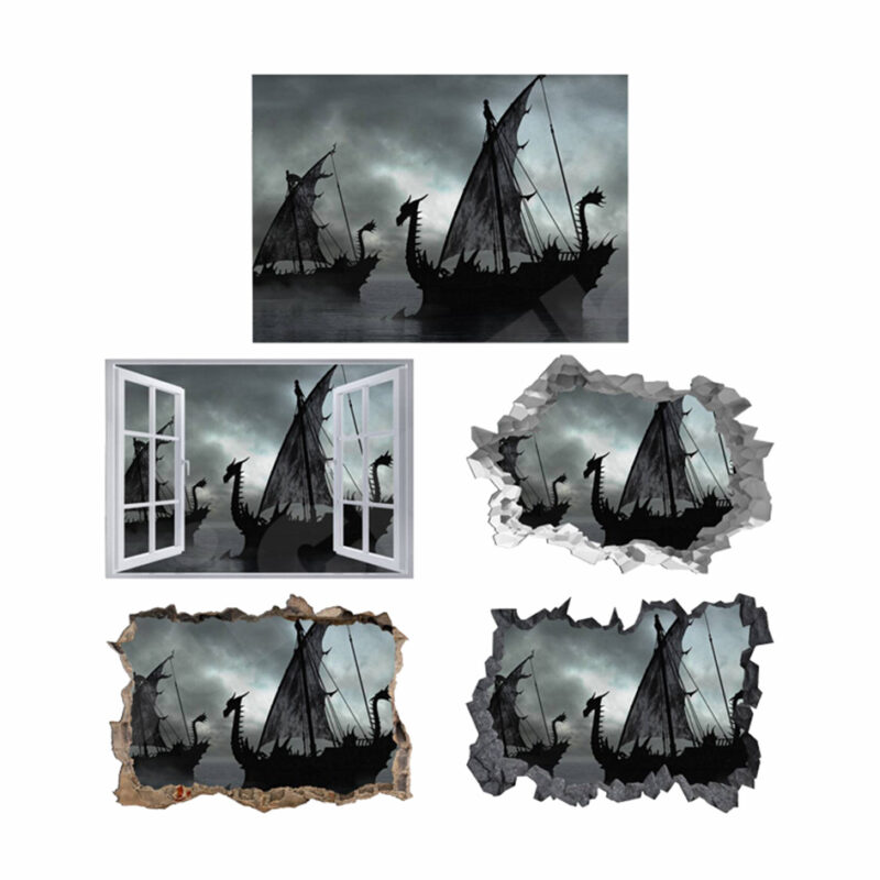 Viking Ship 3D Hole In The Wall Sticker