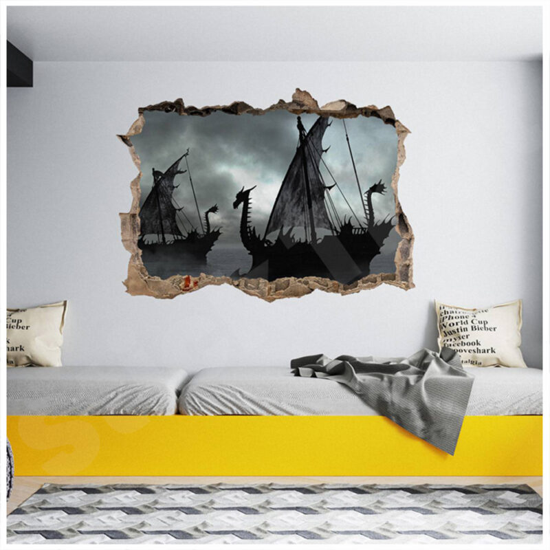 Viking Ship 3D Hole In The Wall Sticker