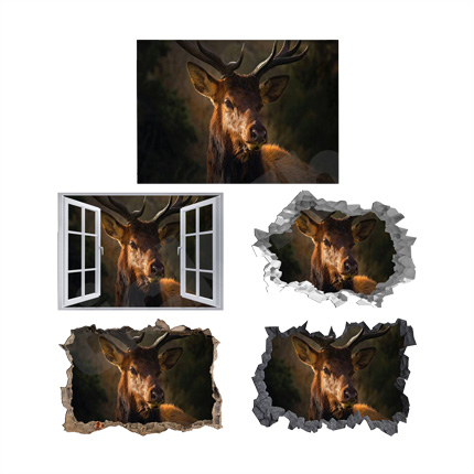 Deer Animal 3D Hole In The Wall Sticker