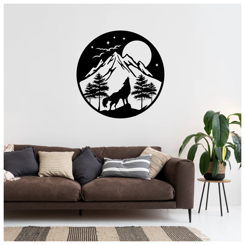 Wolf Mountain Circle Wall Sticker