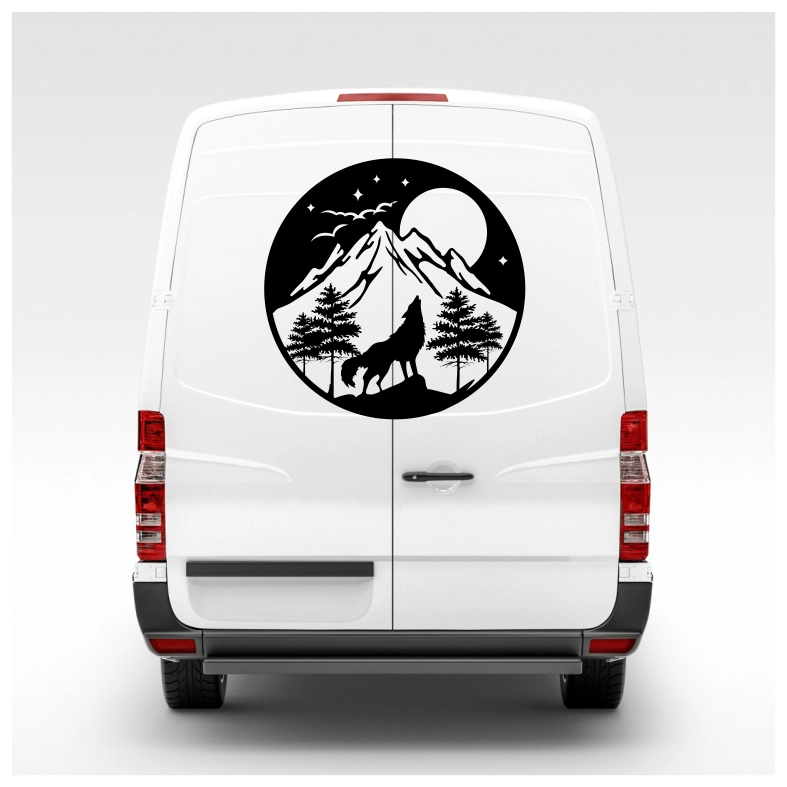 Wolf Mountain Circle Car Sticker Decal