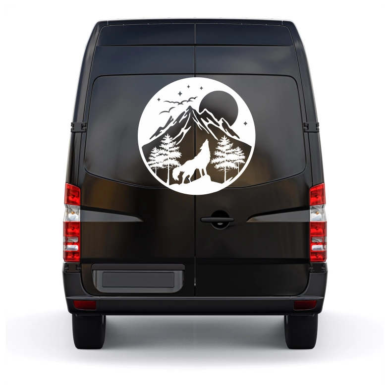 Wolf Mountain Circle Car Sticker Decal