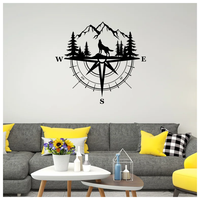 Wolf Mountain Compass Wall Sticker