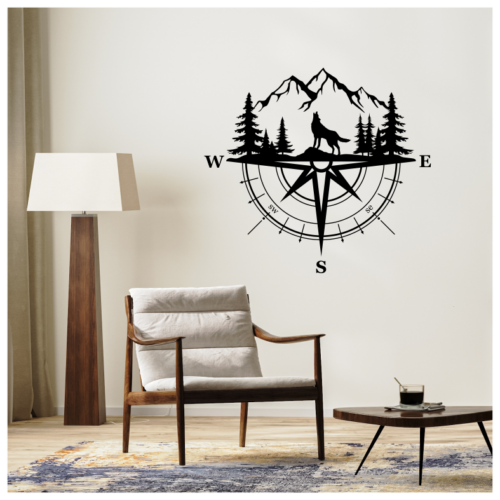 Wolf Mountain Compass Wall Sticker