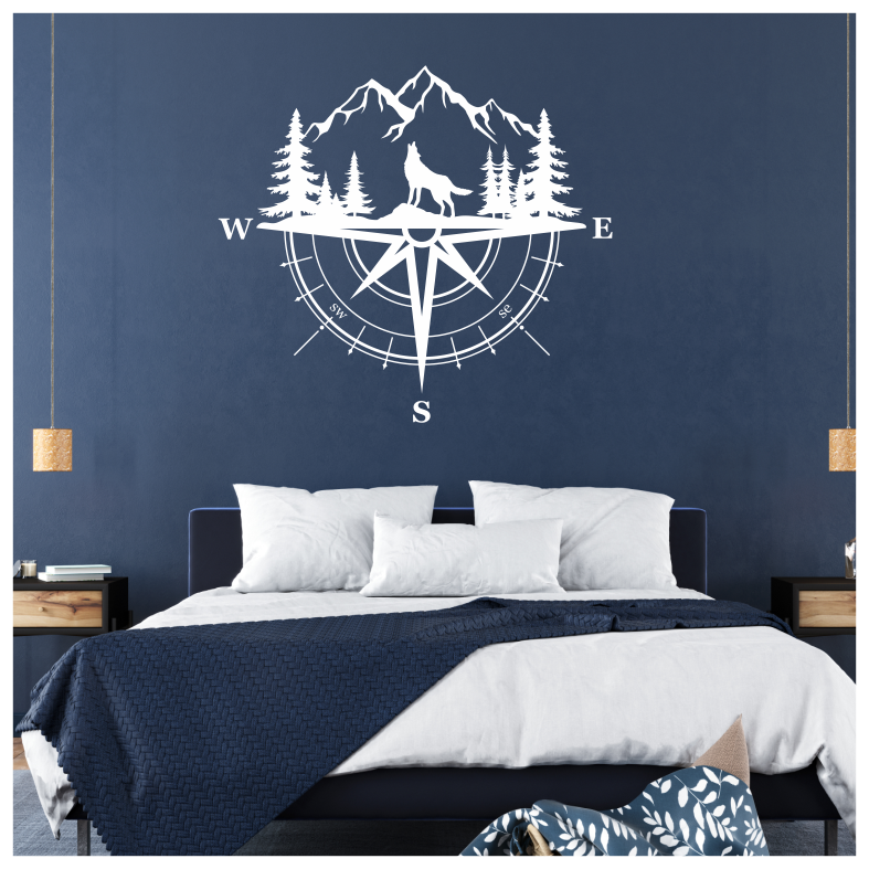 Wolf Mountain Compass Wall Sticker