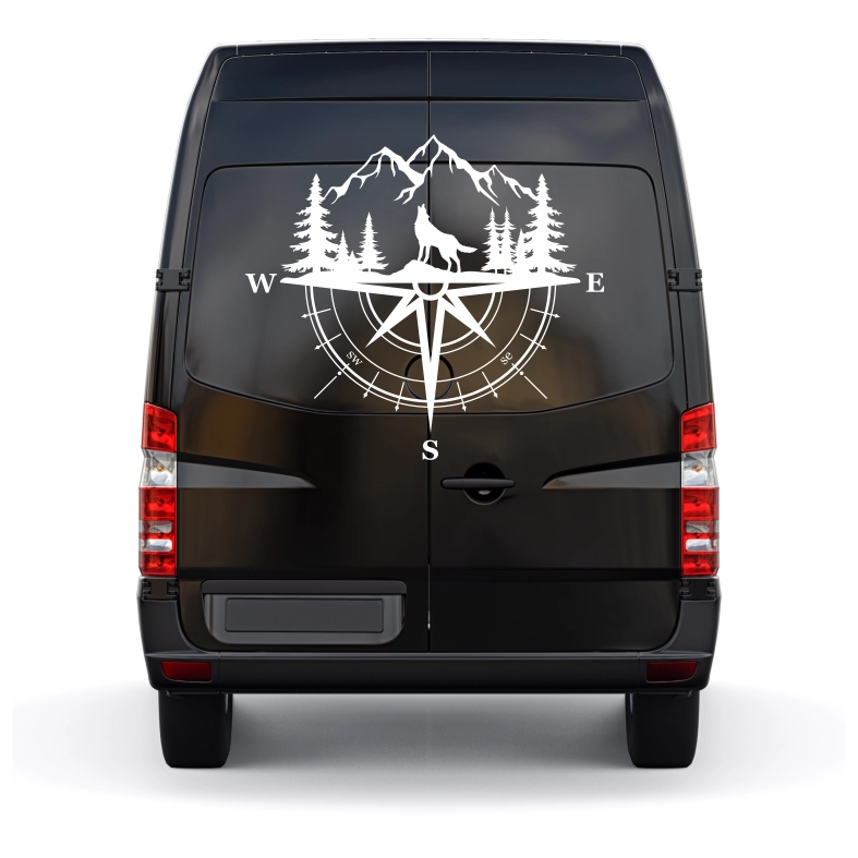 Wolf Mountain Compass Car Sticker Decal