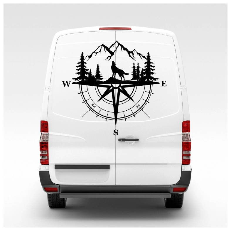 Wolf Mountain Compass Car Sticker Decal