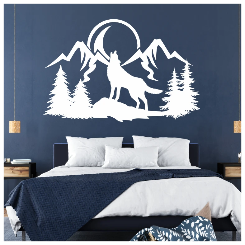 Wolf Mountain Moon Wall Sticker
