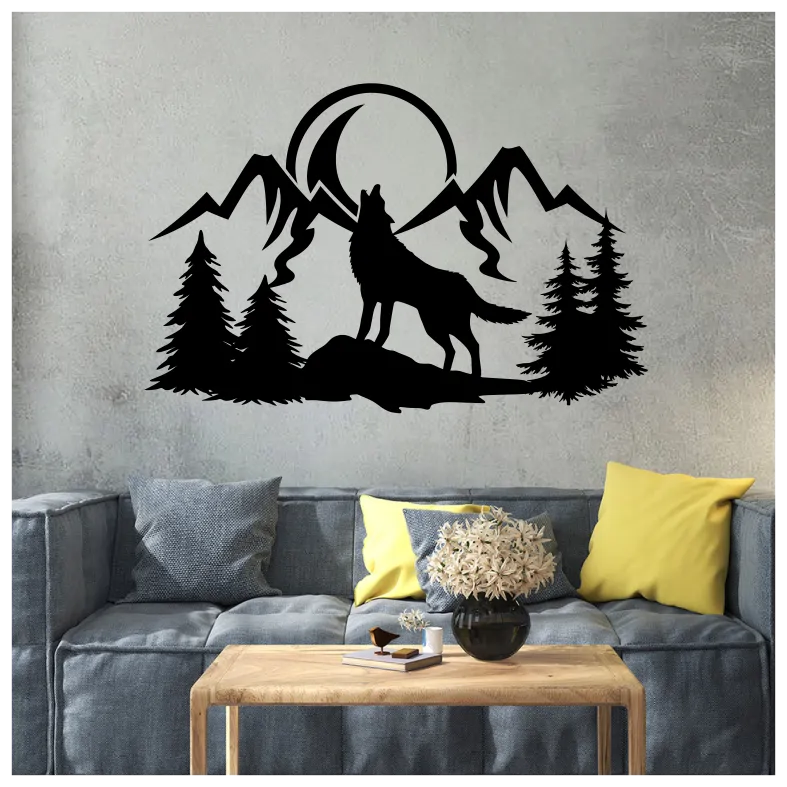 Wolf Mountain Moon Wall Sticker